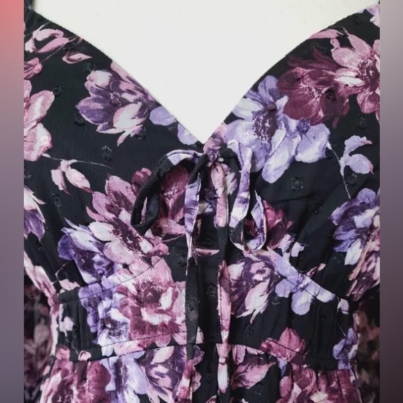 Anthropologie Floral Black and Purple Chiffon Boho Mini Dress Size Large. EUC. - Picture 3 of 6